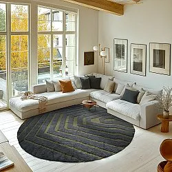 Rundt tæppe - Callista Natural Cotton Shaggy (sort/grøn)