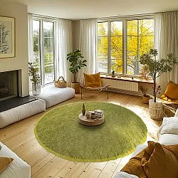 Rundt tæppe - Celina Natural Cotton Shaggy (grøn/gul)