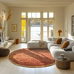 Rundt tæppe - Celina Natural Cotton Shaggy (rød)
