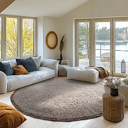 Rundt tæppe - Celina Natural Cotton Shaggy (beige/brun)