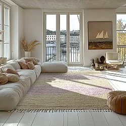 Ryatæpper - Amira Natural Cotton Shaggy (beige/lilla)