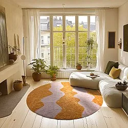 Rundt tæppe - Amira Natural Cotton Shaggy (orange/pink)