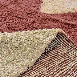 Rundt tæppe - Amira Natural Cotton Shaggy (rød/beige)