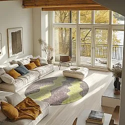 Rundt tæppe - Amira Natural Cotton Shaggy (taupe/gul)