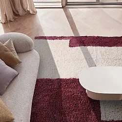 Ryatæpper - Begur Natural Cotton Shaggy (offwhite/vinrød)