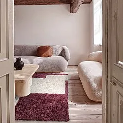 Ryatæpper - Begur Natural Cotton Shaggy (offwhite/vinrød)