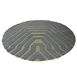 Rundt tæppe - Callista Natural Cotton Shaggy (sort/grøn)