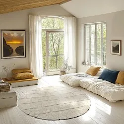 Rundt tæppe - Cyrus Natural Cotton Shaggy (beige)