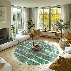 Rundt tæppe - Cyrus Natural Cotton Shaggy (grøn)