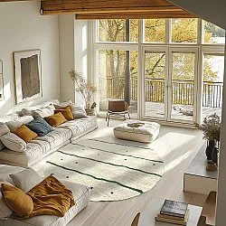 Rundt tæppe - Leora Natural Cotton Shaggy (beige/grøn)