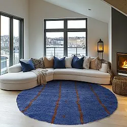 Rundt tæppe - Leora Natural Cotton Shaggy (blå/brun)