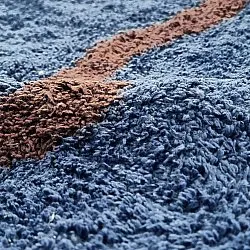 Rundt tæppe - Leora Natural Cotton Shaggy (blå/brun)