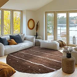 Rundt tæppe - Leora Natural Cotton Shaggy (brun/lilla)