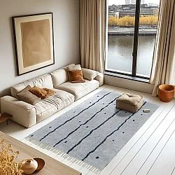 Ryatæpper - Leora Natural Cotton Shaggy (grå/blå)