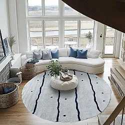 Rundt tæppe - Leora Natural Cotton Shaggy (grå/blå)