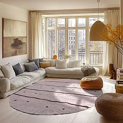 Rundt tæppe - Leora Natural Cotton Shaggy (lyserød/brun)