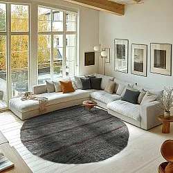 Rundt tæppe - Leora Natural Cotton Shaggy (sort/brun)