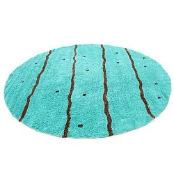 Rundt tæppe - Leora Natural Cotton Shaggy (turkis/brun)