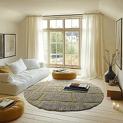 Runde tæpper - Lindley Natural Cotton Shaggy (greige/grøn)