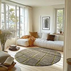 Runde tæpper - Lindley Natural Cotton Shaggy (greige/grøn)