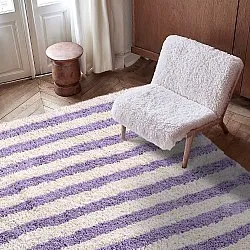 Ryatæpper - Thira Stripe Cotton Shaggy (fløde/lys lilla)