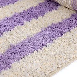 Ryatæpper - Thira Stripe Cotton Shaggy (fløde/lys lilla)