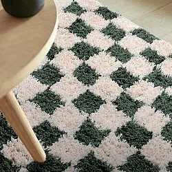 Ryatæpper - Methoni Check Cotton Shaggy (creme/grøn)