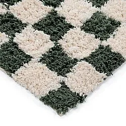 Ryatæpper - Methoni Check Cotton Shaggy (creme/grøn)