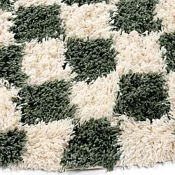 Rundt tæppe - Methoni Check Cotton Shaggy (creme/grøn)