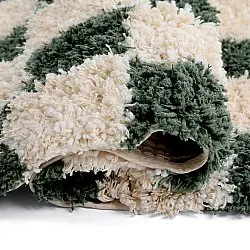 Ryatæpper - Methoni Check Cotton Shaggy (creme/grøn)