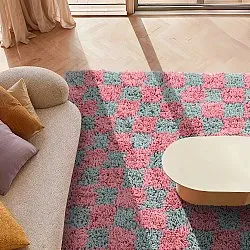 Ryatæpper - Methoni Check Cotton Shaggy (lyseblå/lyserosa)