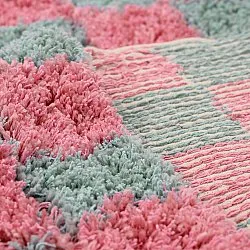 Ryatæpper - Methoni Check Cotton Shaggy (lyseblå/lyserosa)