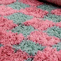 Ryatæpper - Methoni Check Cotton Shaggy (lyseblå/lyserosa)