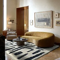 Ryatæpper - Palmyra (hvid/marineblå)