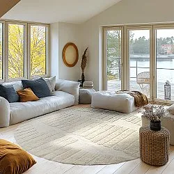 Rundt tæppe - Rani Natural Cotton Shaggy (beige)