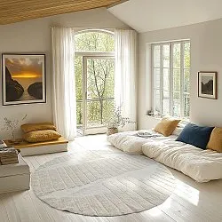 Rundt tæppe - Rani Natural Cotton Shaggy (off-white)