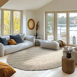 Rundt tæppe - Sivia Natural Cotton Shaggy (beige)