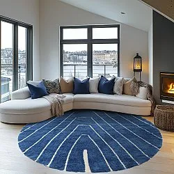 Rundt tæppe - Sivia Natural Cotton Shaggy (blå)