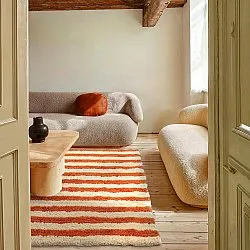 Ryatæpper - Thira Stripe Cotton Shaggy (lysegul/lys orange)