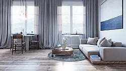 Rundt tæppe - Santi (blå/beige)