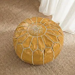 Puf - Marokkansk læder-puf (gul/hvid)