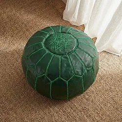 Puf - Marokkansk læder-puf (mørkegrøn)