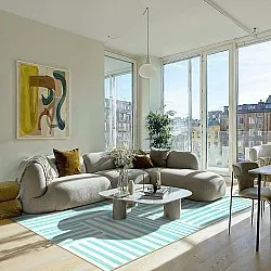 Wilton-tæppe - Joma (turkis/hvid)