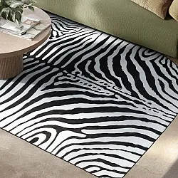 Halvovalt Wilton-tæppe - Zebra (sort/hvid)