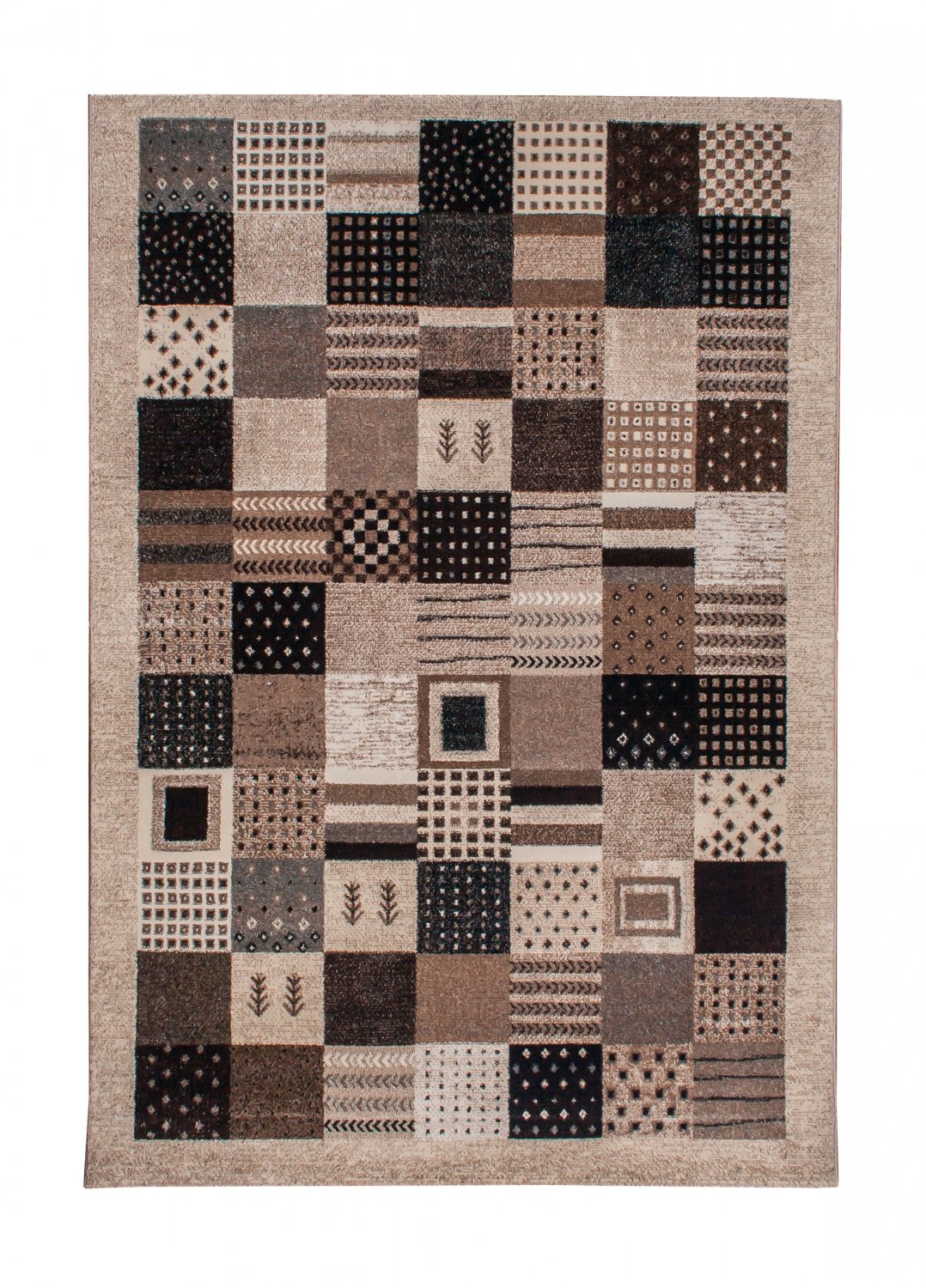 Wilton-tæppe - Ethno Square (brun/grå)