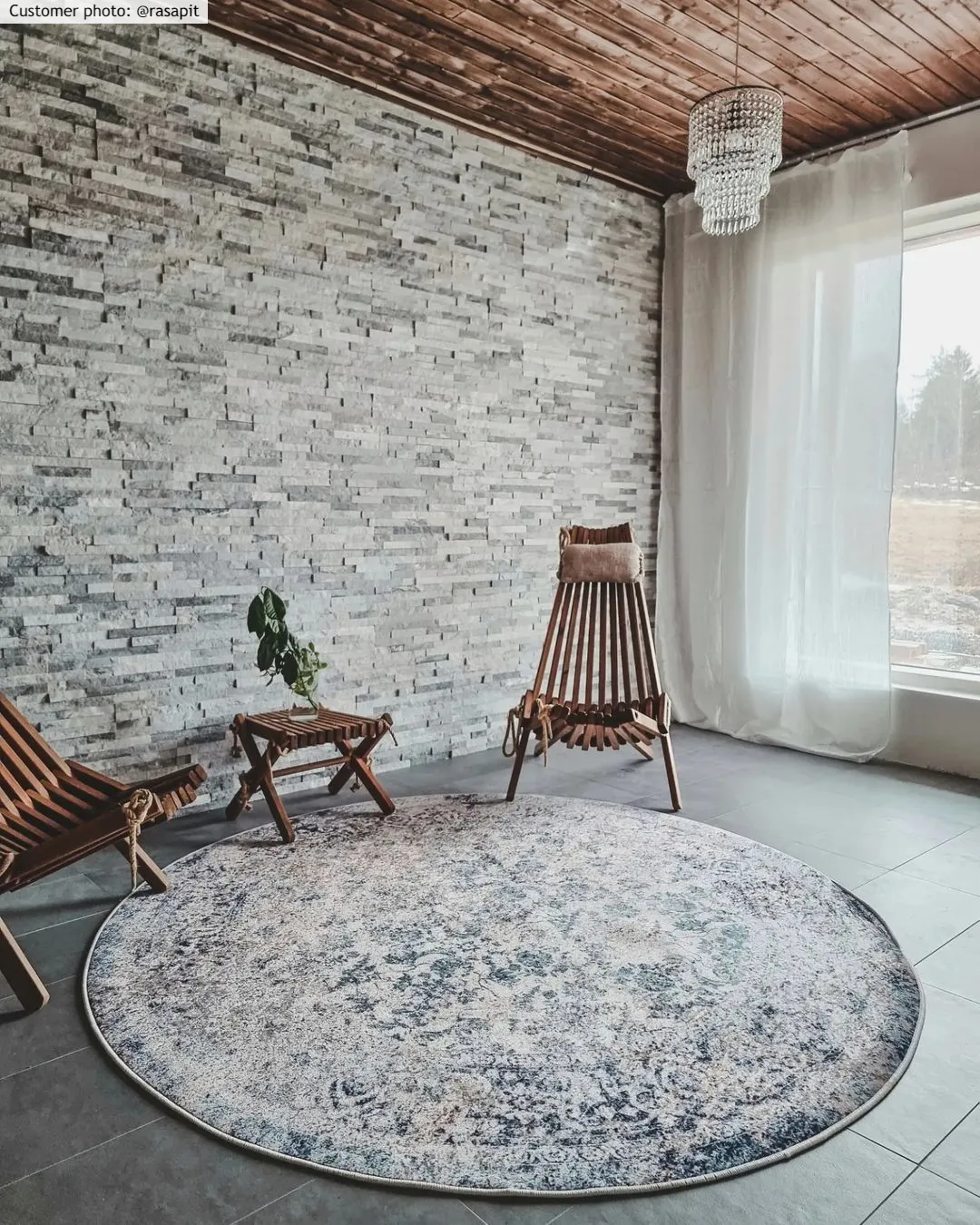 Rundt tæppe - Denizli (blå)