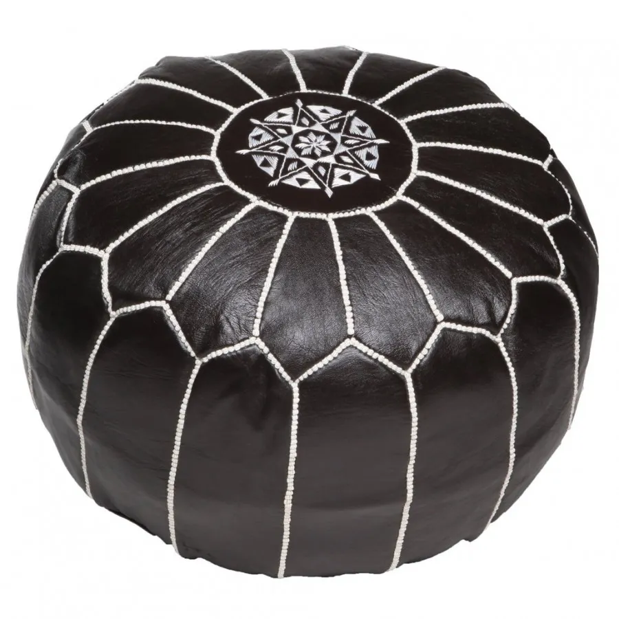 Puf - Marokkansk læder-puf (Sort/Hvid)