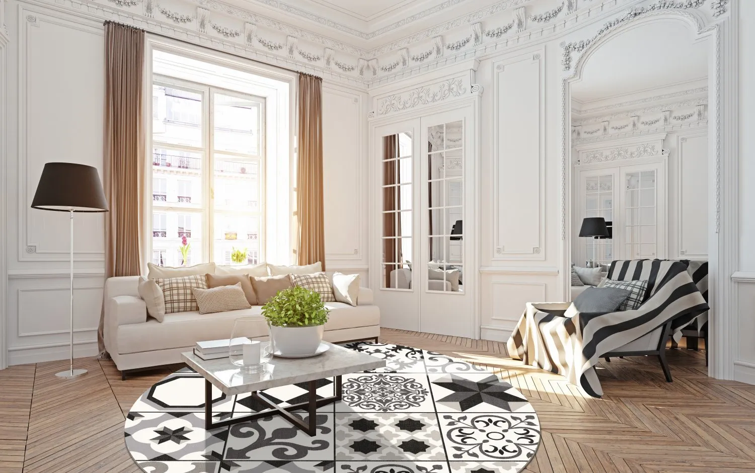 Rundt tæppe - Avent (beige/sort)