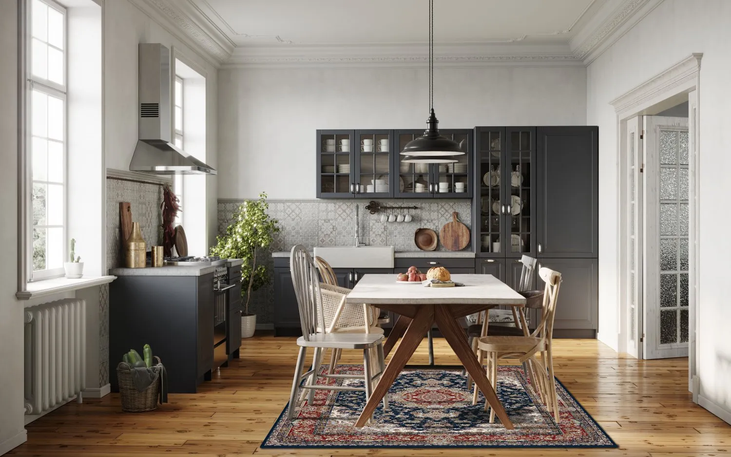 Wilton-tæppe - Vakifli (blå/multi)