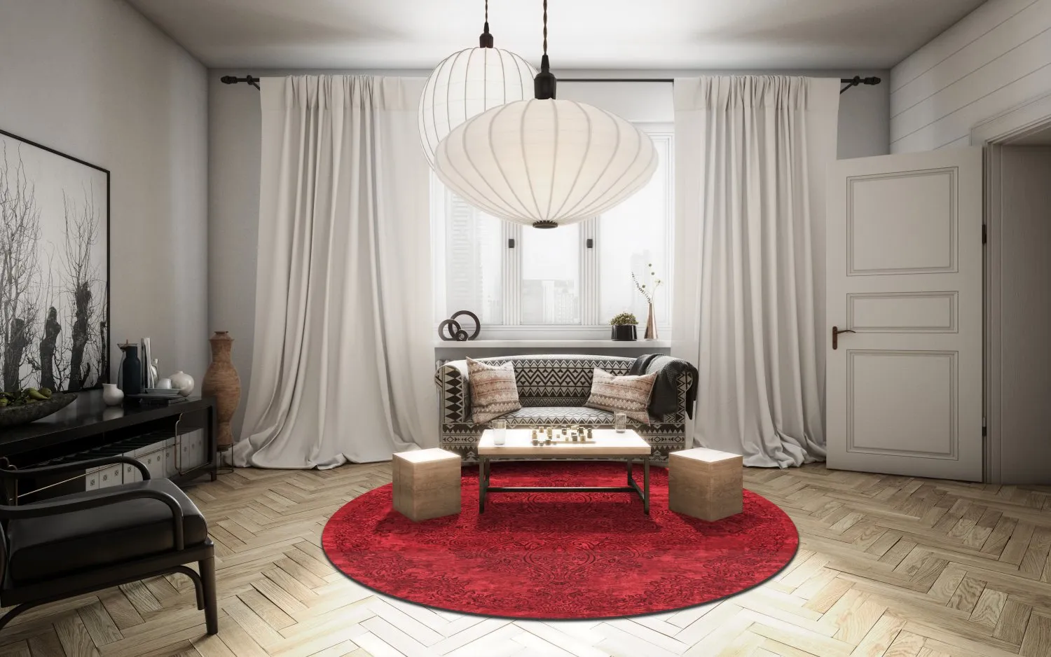 Rundt tæppe - Valenza (rød)